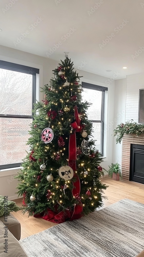 Christmas tree with film-inspired ornaments tiny movie reels Christmas tree with film-inspired ornaments tiny movie reels