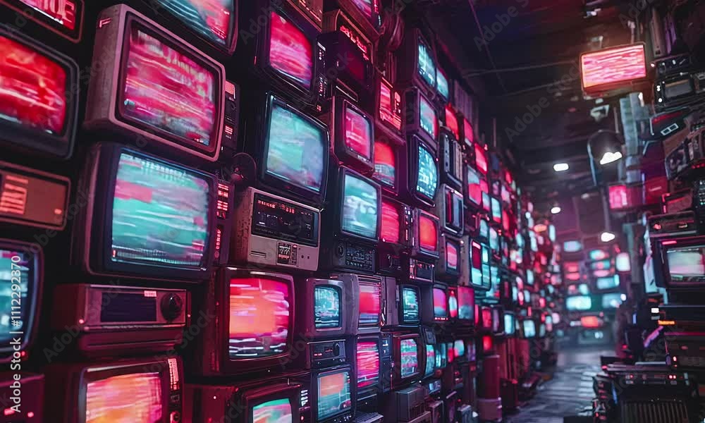 Room with retro tv screen