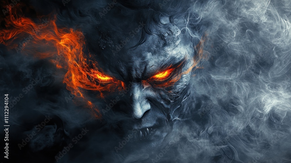 Fototapeta premium Demonic Face in Smoke and Fire