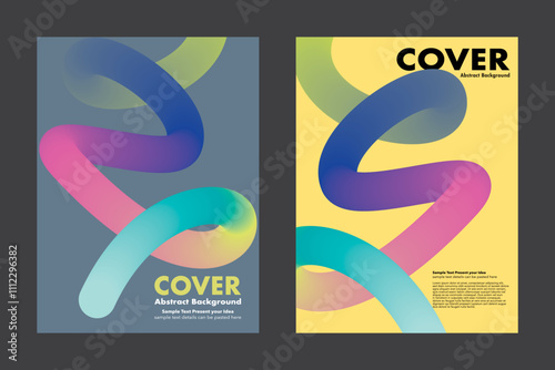 Abstract vector design featuring two modern cover templates with fluid, vibrant gradient ribbons on contrasting backgrounds. Both highlight smooth, dynamic curves for posters, annual or presentation.