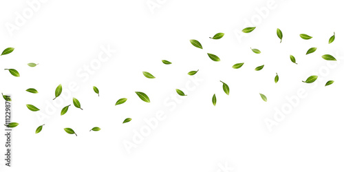 Green leaves fly with a gust of wind on white  background.AI GENERATED