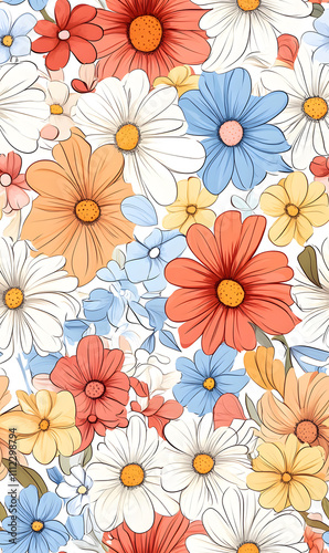 Wallpaper Mural Floral flowers and beautiful colorful leaves wallpaper seamless pattern for interior decoration or background. Torontodigital.ca