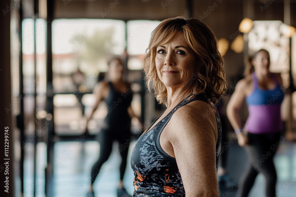 Woman exercising in a fitness class at a gym Woman exercising in a fitness class at a gym