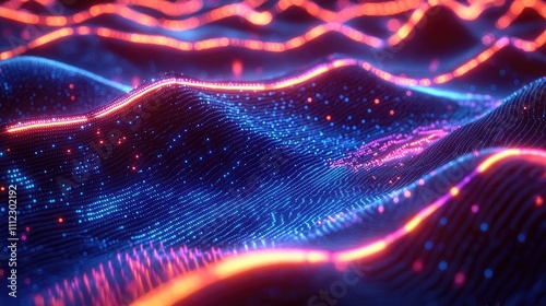 Colorful digital waves in vibrant neon hues, bright and dynamic visual display.
