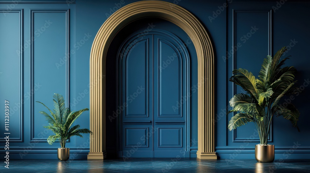 Elegant Blue Archway with Lush Greenery Elegant Blue Archway with Lush Greenery