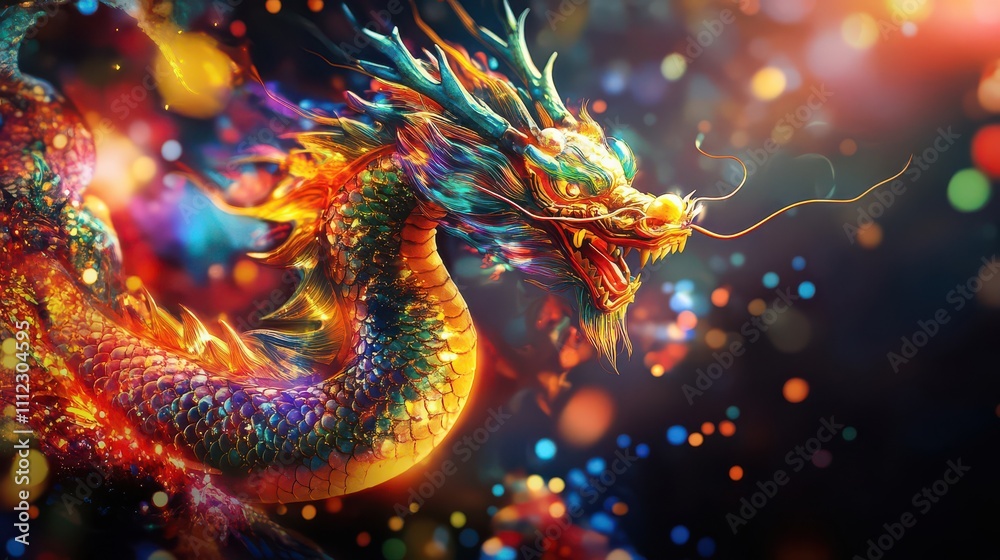 Colorful Dragon in a Fantasy Setting Colorful Dragon in a Fantasy Setting
