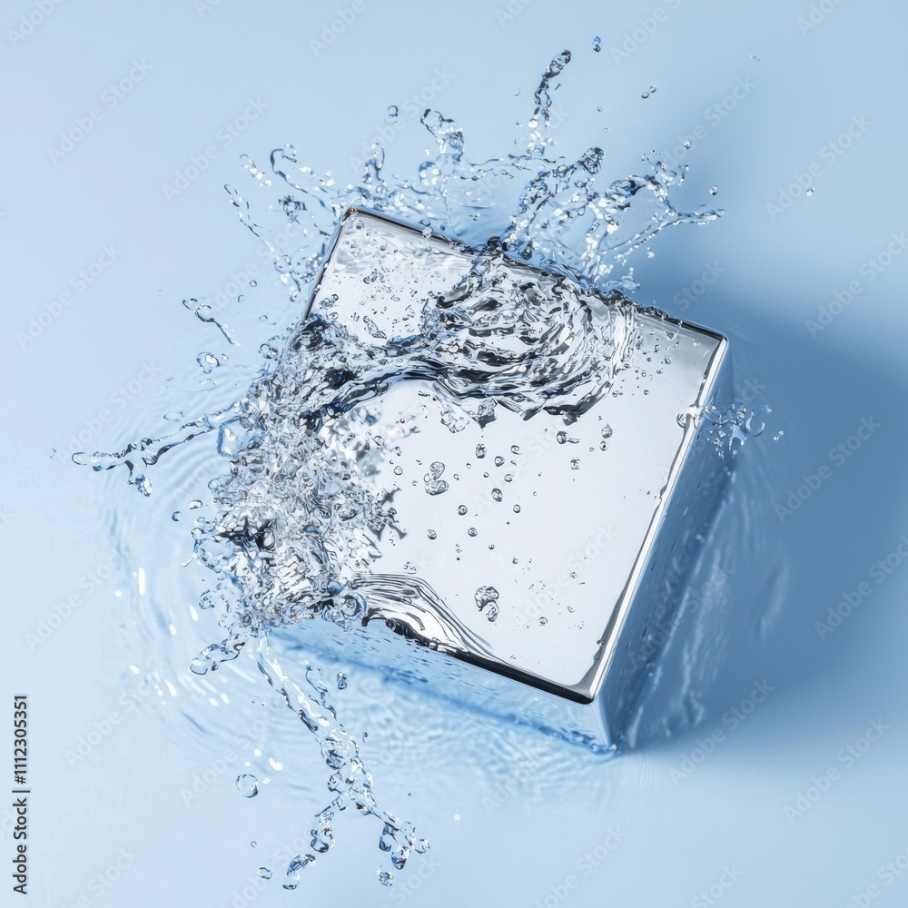A water drop-shaped dish made of stainless steel, set against a blue background. A water drop-shaped dish made of stainless steel, set against a blue background.