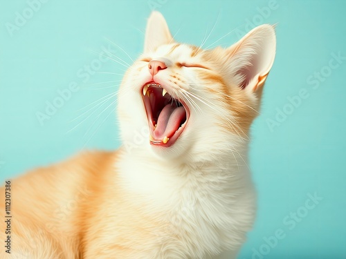 there is a cat that is yawning and yawning. photo