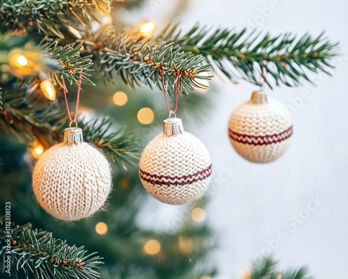 Nordic-style Christmas tree with knitted ornaments woolen textures photo