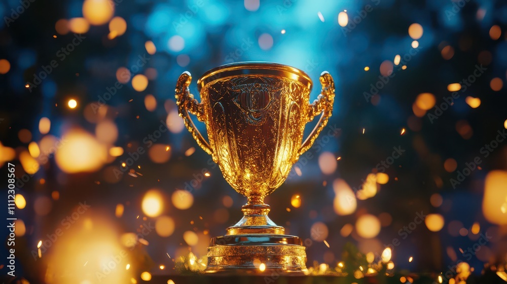 Golden Trophy Surrounded by Sparks Golden Trophy Surrounded by Sparks