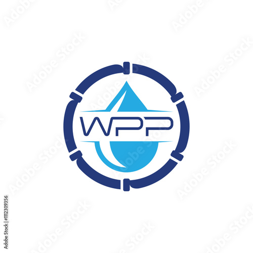 WPP letter plumbing logo emblem design symbol with water drop