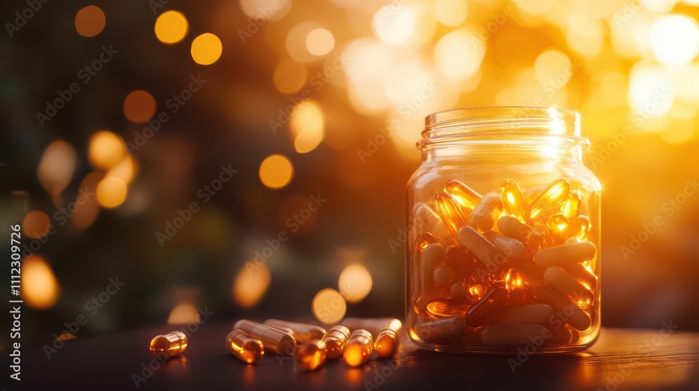 Glass Jar Filled with Colorful Capsules Glass Jar Filled with Colorful Capsules