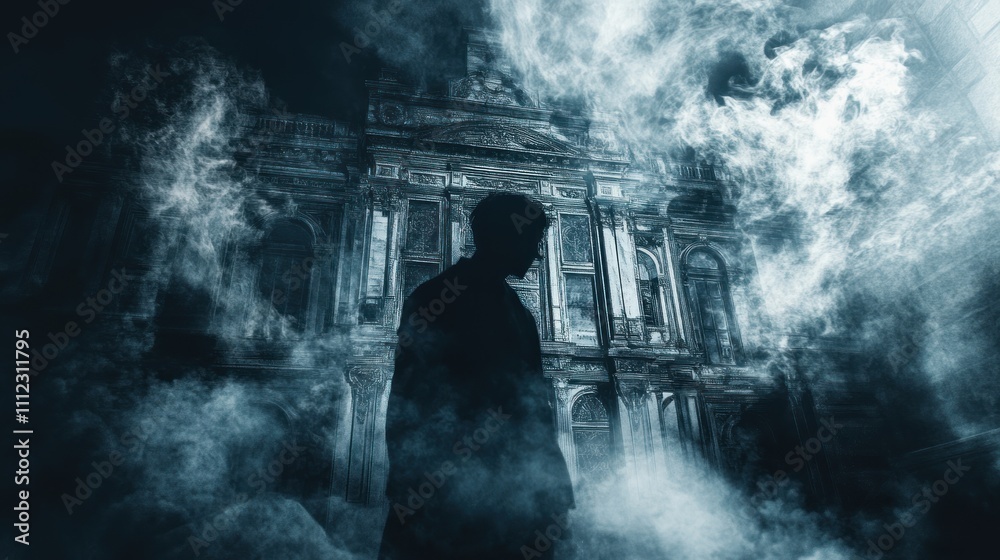 Fototapeta premium Mysterious Silhouette in Smoky City