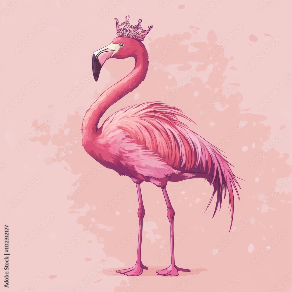 Fototapeta premium Pink flamingo wearing a crown.