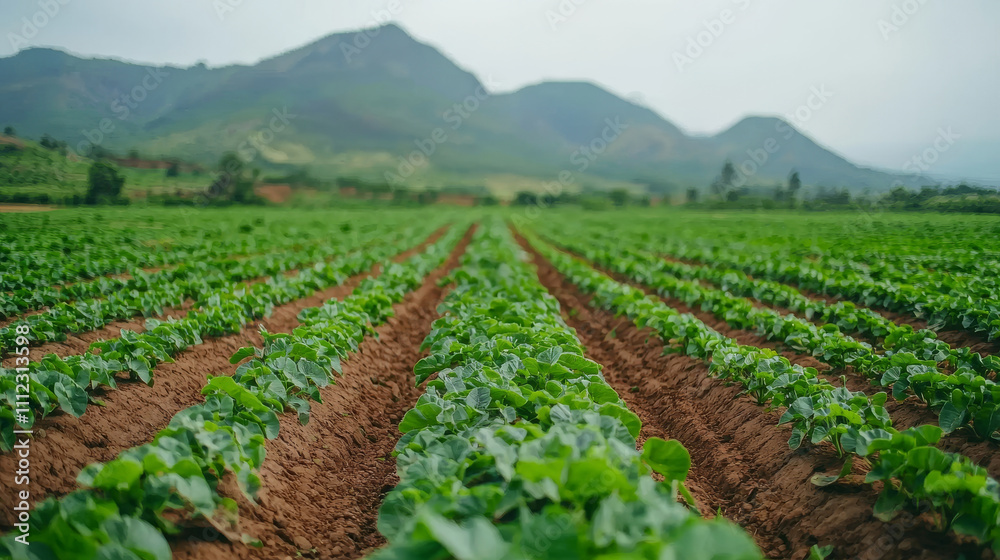 Thriving Rows of Drought Resistant Crops in Green Fields Thriving Rows of Drought Resistant Crops in Green Fields