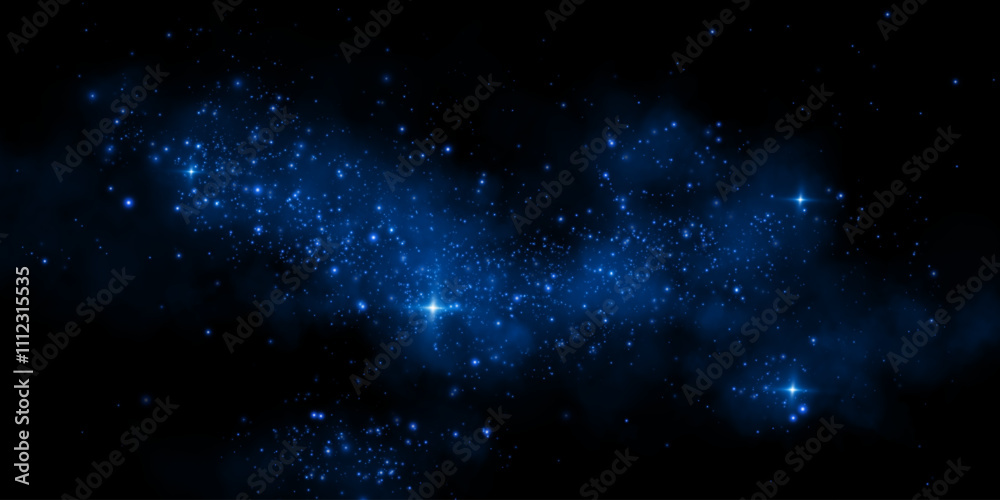 Fantastic smoke background. Magic smoke with glitter and small particles of twinkling stars, fog with luminous particles, blue vapor with stardust. Vector illustration. Fantastic smoke background. Magic smoke with glitter and small particles of twinkling stars, fog with luminous particles, blue vapor with stardust. Vector illustration.