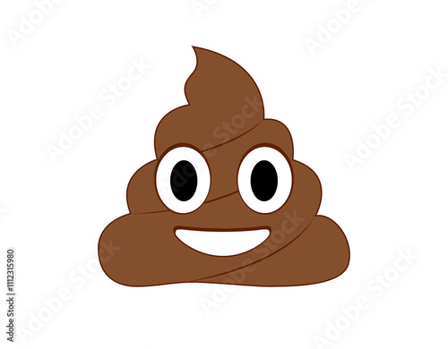Foto Swirl of poop black line icon with large, excited eyes and big smile on transpar