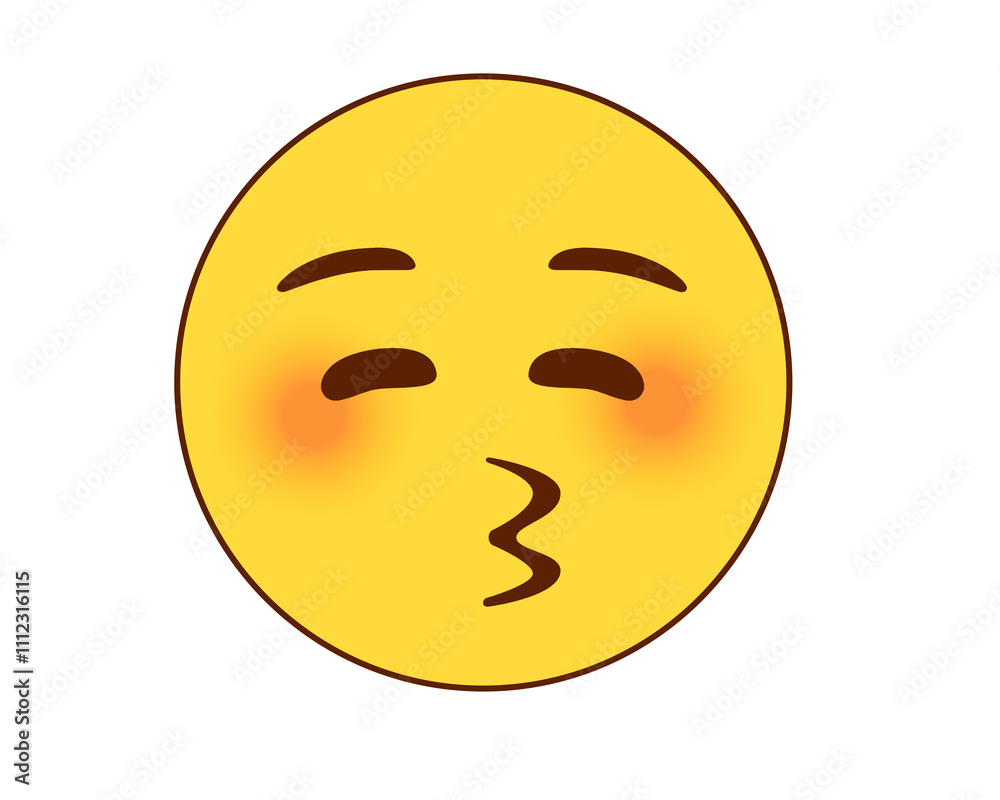 Yellow smiley red cheek face with kissing mouth icon on transparent background Yellow smiley red cheek face with kissing mouth icon on transparent background