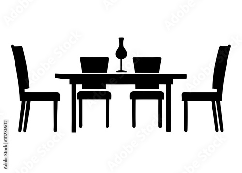 Stylish Dining Sets Vector Silhouette.