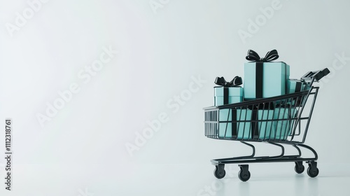 Paper boxes parcel in a trolley,concept shopping online and service home delivery,black friday,Shopping cart supermarket with boxes,Sales of products,goods through online trading platforms. photo