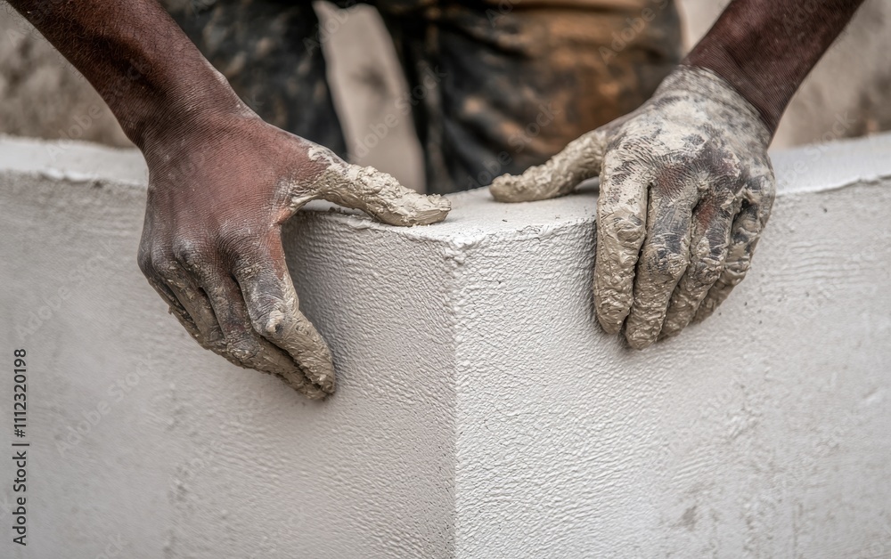 A close-up of hands applying finishing touches to a corner of a plastered wall, showcasing skilled craftsmanship in construction. A close-up of hands applying finishing touches to a corner of a plastered wall, showcasing skilled craftsmanship in construction.