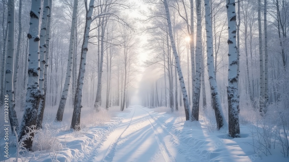 Winter Wonderland in a Snow-Covered Birch Forest