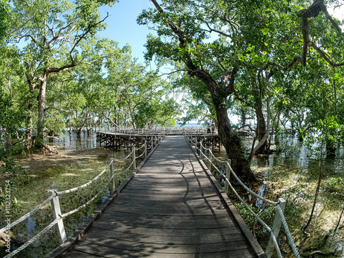 Wooden bridge to get to tourist attractions
