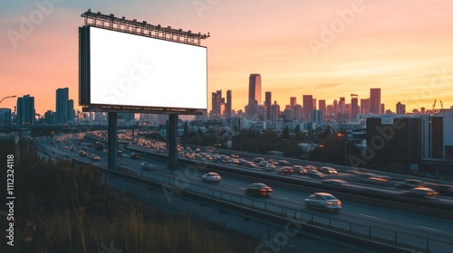 A large outdoor empty white ad banner on a rural highway photo