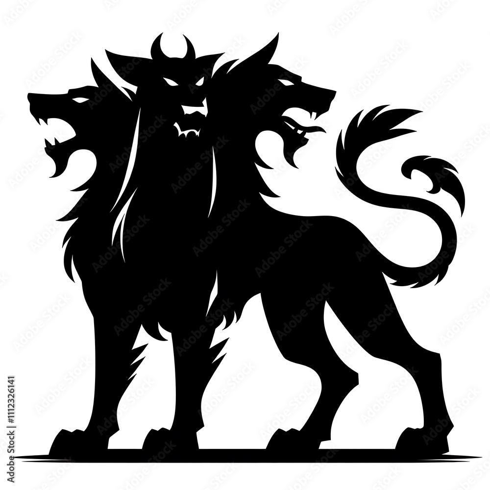 Three-headed lion silhouette with a tail. Three-headed lion silhouette with a tail.