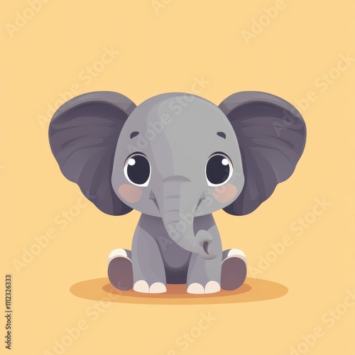 Cute cartoon baby elephant sitting.