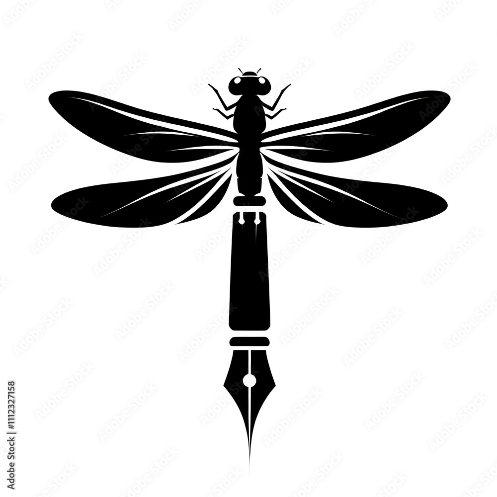 Dragonfly combined with a fountain pen design. Dragonfly combined with a fountain pen design.