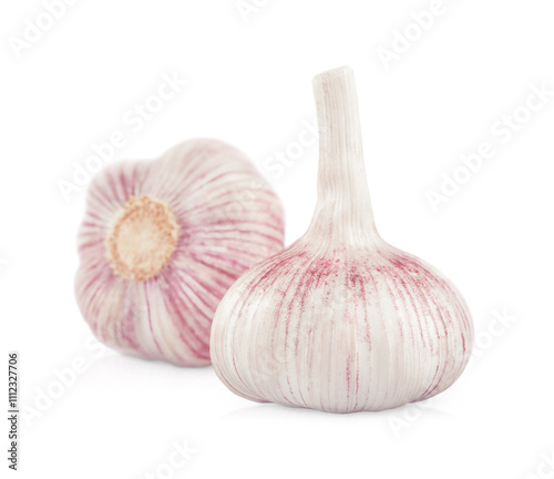 Two heads of garlic isolated on white background