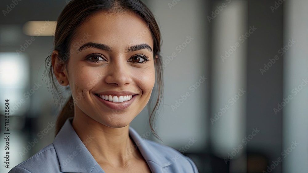 Fototapeta premium portrait of a smiling businesswoman,eadshot_close_up_face_portrait_of_young_happy,generative ai