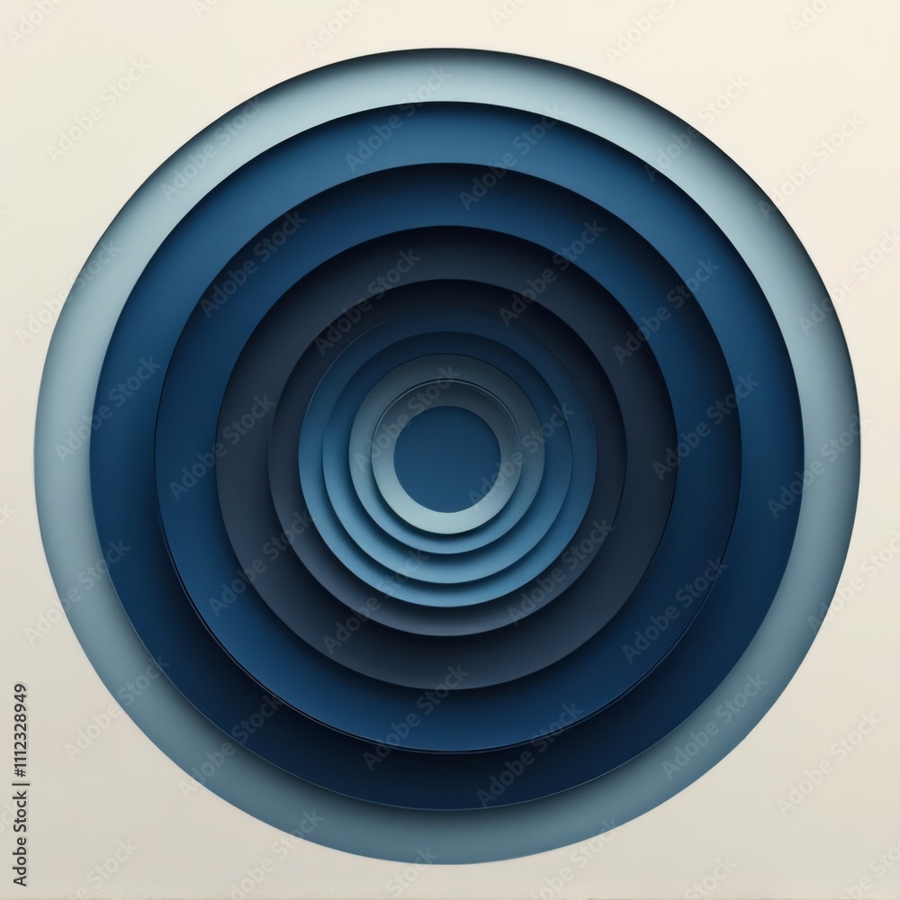Fototapeta premium Minimalist Geometric T-Shirt Design, Concentric Circles in Deep Blue Monochromatic Palette