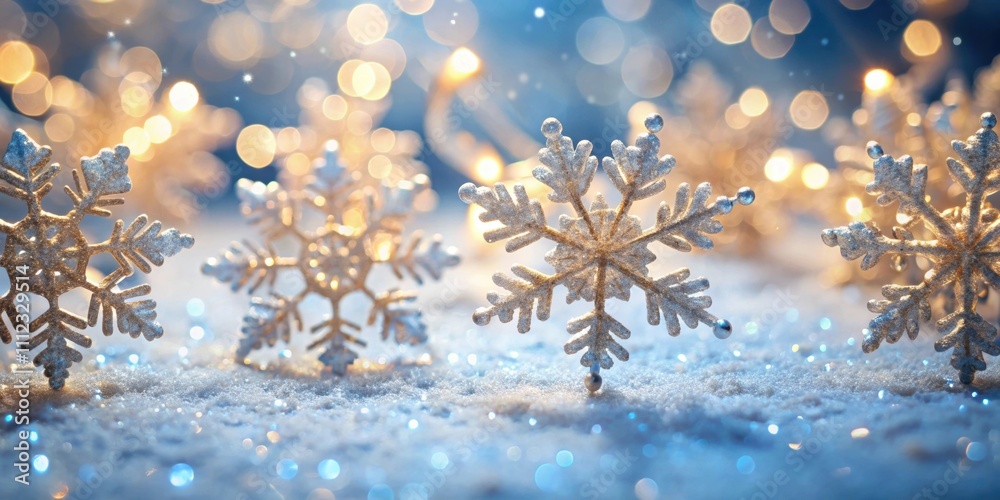 Close-up view of sparkling snowflakes in soft focus, snowflakes, sparkling, glimmering, winter, cold, frost, macro, nature, beauty Close-up view of sparkling snowflakes in soft focus, snowflakes, sparkling, glimmering, winter, cold, frost, macro, nature, beauty
