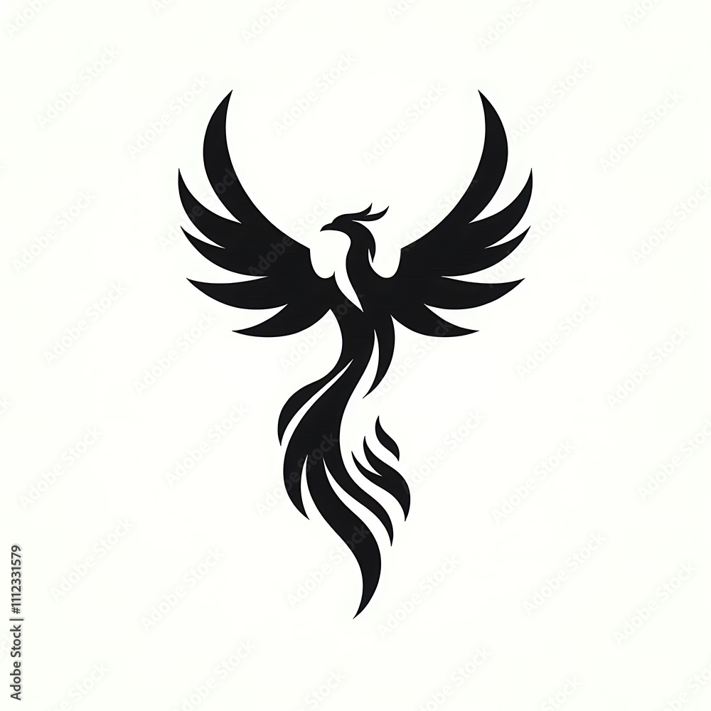 Black silhouette of a phoenix with stylized flames. Black silhouette of a phoenix with stylized flames.