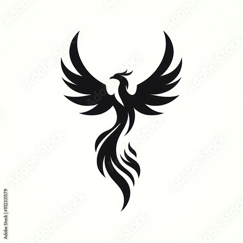 Black silhouette of a phoenix with stylized flames.