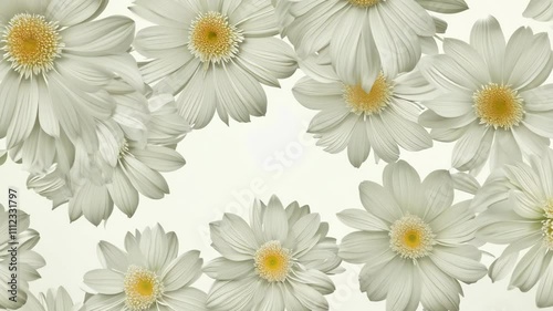 A close up of a bunch of white flowers. The flowers are in the center of the image