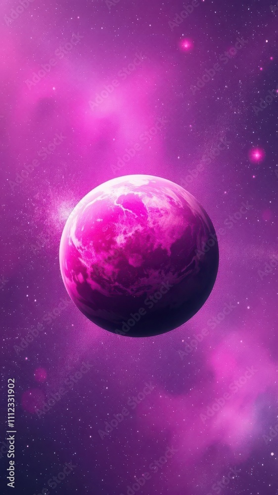 Vibrant magenta planet surrounded by sparkling stardust in outer space, surreal, ethereal Vibrant magenta planet surrounded by sparkling stardust in outer space, surreal, ethereal
