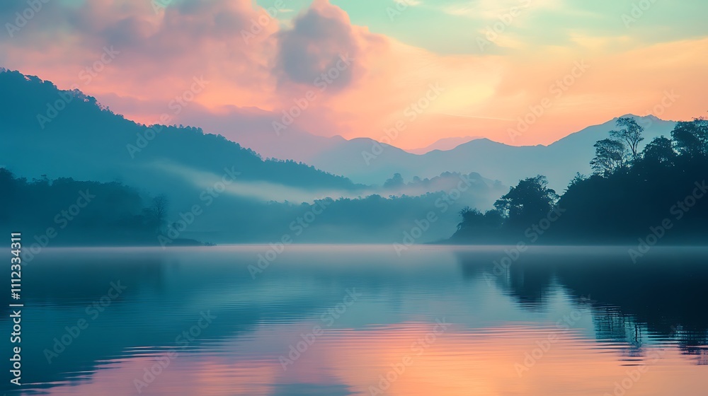 Misty Mountain Lake at Sunrise Misty Mountain Lake at Sunrise