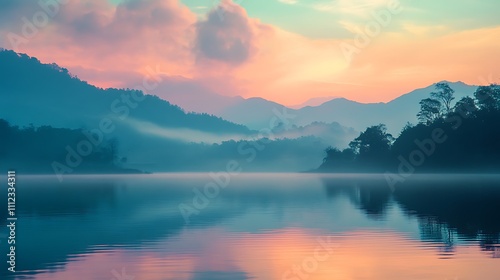 Misty Mountain Lake at Sunrise