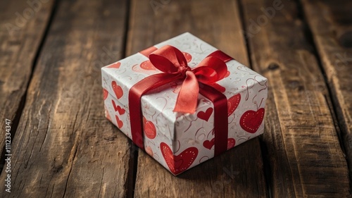 Gift box on a wooden background. Valentine's Day gift.selectiv focus.holiday photo