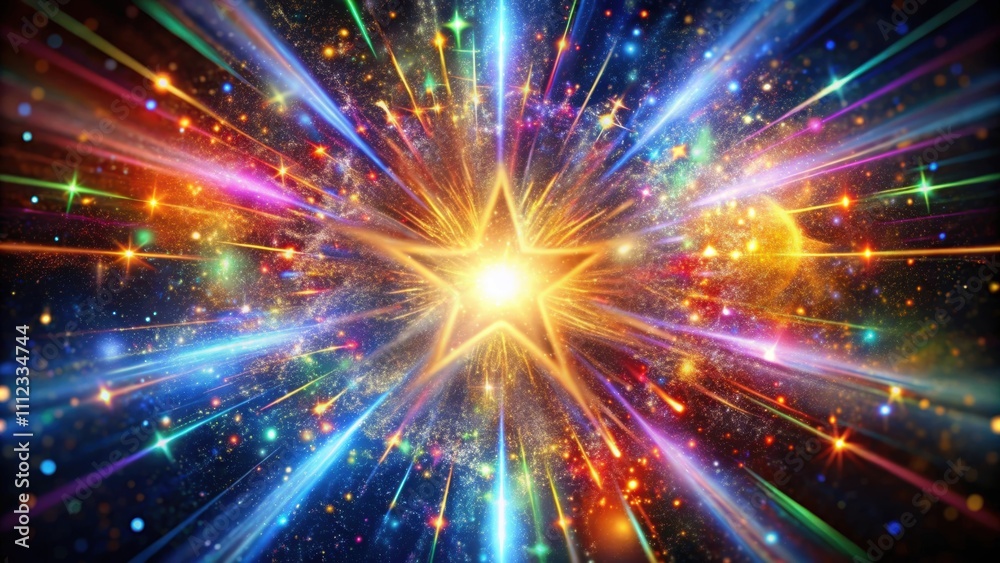 Obraz premium Explosion star with colorful particles abstract background , explosion, star, colorful, particles, abstract, background,vibrant