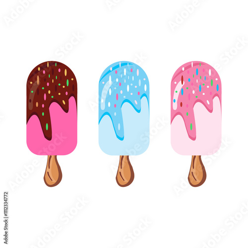 Delicious Ice Cream Sticks in Chocolate, Blue, and Pink