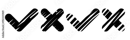 Ensemble d'icônes stylisé, boutons validé et refusé, noir, blanc,  vecteur