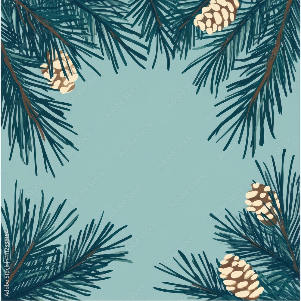 Naklejka premium Decorative pine branches, greeting card border, flat design illustration