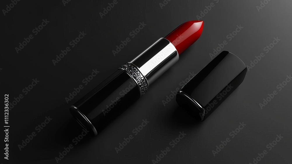 Elegant Red Lipstick Black Case Cosmetic Makeup Beauty Product Glamour Style Elegant Red Lipstick Black Case Cosmetic Makeup Beauty Product Glamour Style