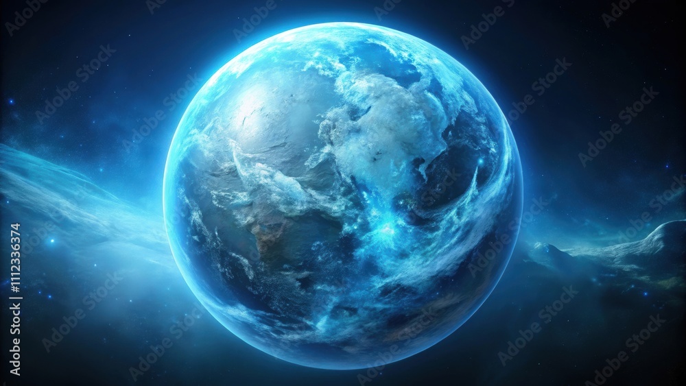 Blue planet covered in ice, , planet, blue, ice, cold, frozen, space, globe, environment, climate change Blue planet covered in ice, , planet, blue, ice, cold, frozen, space, globe, environment, climate change