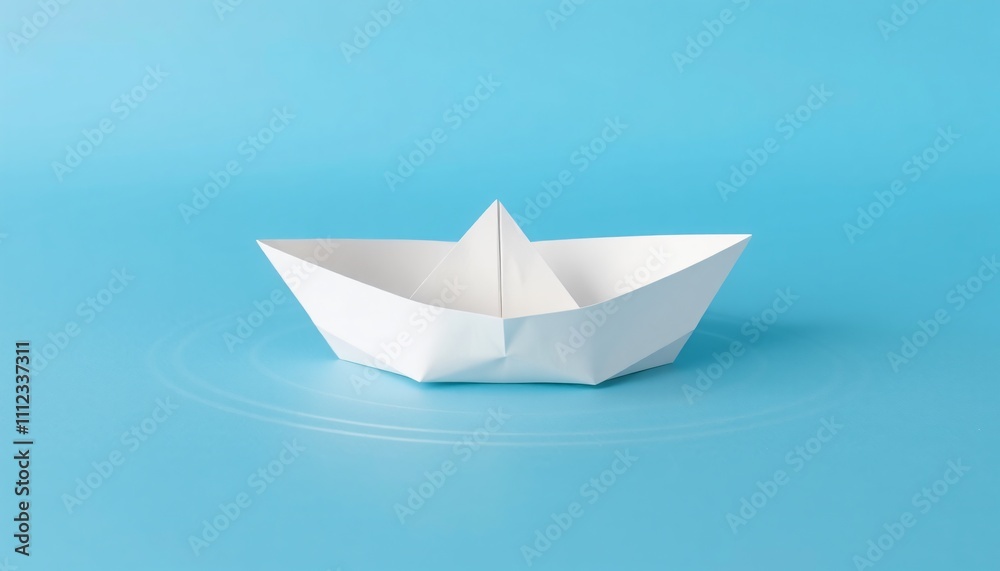 paper boat floating on a blue surface with ripples effect