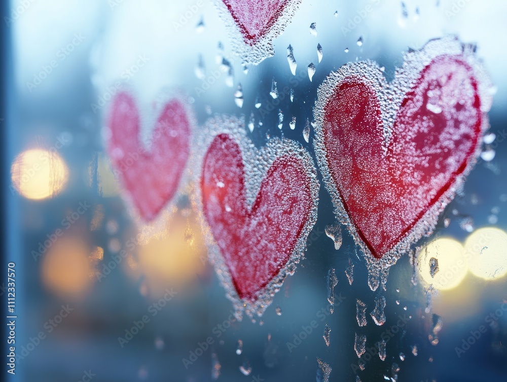 Heart shapes drawn in condensation on a glass window a rainy day. Heart shapes drawn in condensation on a glass window a rainy day.